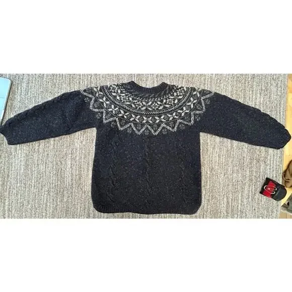 Vintage LL Bean Nordic Wool Blend Womens Thick Heathered Navy Sweater Size L - Picture 2 of 8